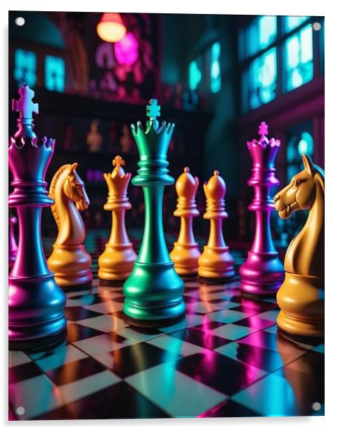 Vibrant coloured chess pieces  Acrylic by Paddy P