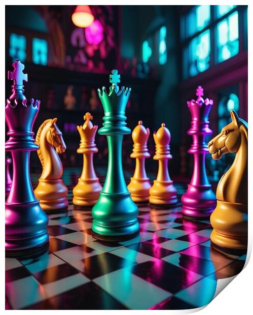 Vibrant coloured chess pieces  Print by Paddy P