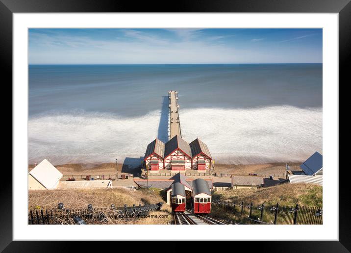 Saltburn-by-the-Sea cliff lift and pier. Framed Mounted Print by Andrew Briggs