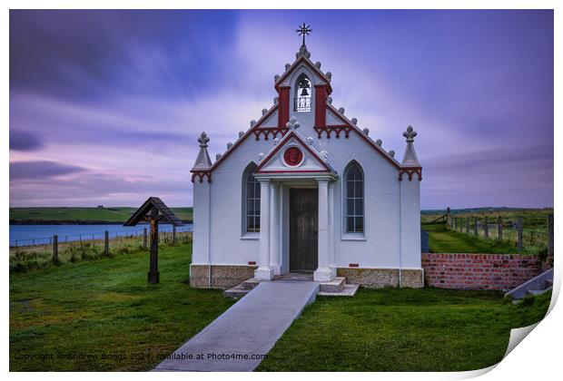 The Italian Chapel on the small island of Lamb Holm, Orkney, Scotland. Print by Andrew Briggs