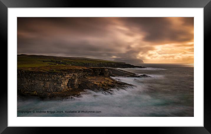 Sunset on the coast of Orkney, Scotland. Framed Mounted Print by Andrew Briggs