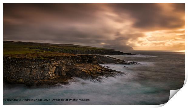 Sunset on the coast of Orkney, Scotland. Print by Andrew Briggs