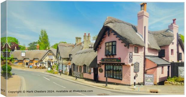 Beautiful pink thatched tea room.   Canvas Print by Mark Chesters