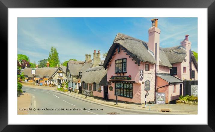 Beautiful pink thatched tea room.   Framed Mounted Print by Mark Chesters