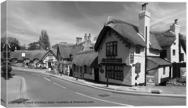 beautiful thatched tea room Black and White photo Canvas Print by Mark Chesters