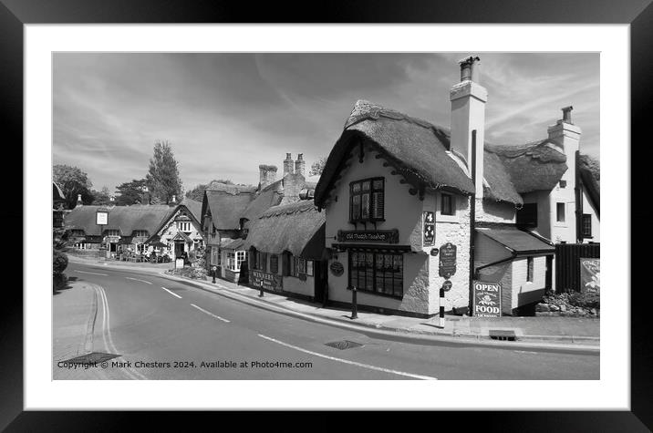 beautiful thatched tea room Black and White photo Framed Mounted Print by Mark Chesters