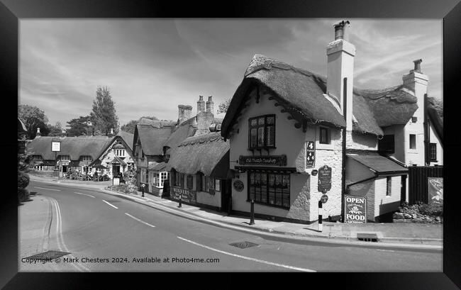 beautiful thatched tea room Black and White photo Framed Print by Mark Chesters