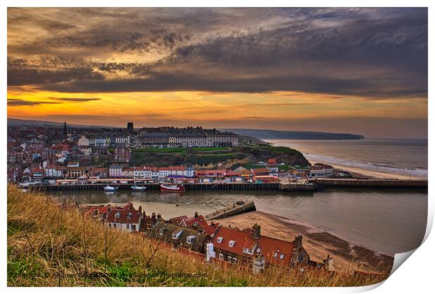 Sunset in Whitby on the Yorkshire Coast, England. Print by Andrew Briggs