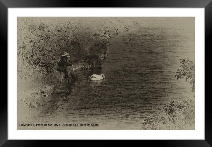 Vintage style processed view of a man contemplatin Framed Mounted Print by Peter Bolton