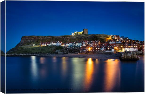 Whitby by night. Canvas Print by Andrew Briggs