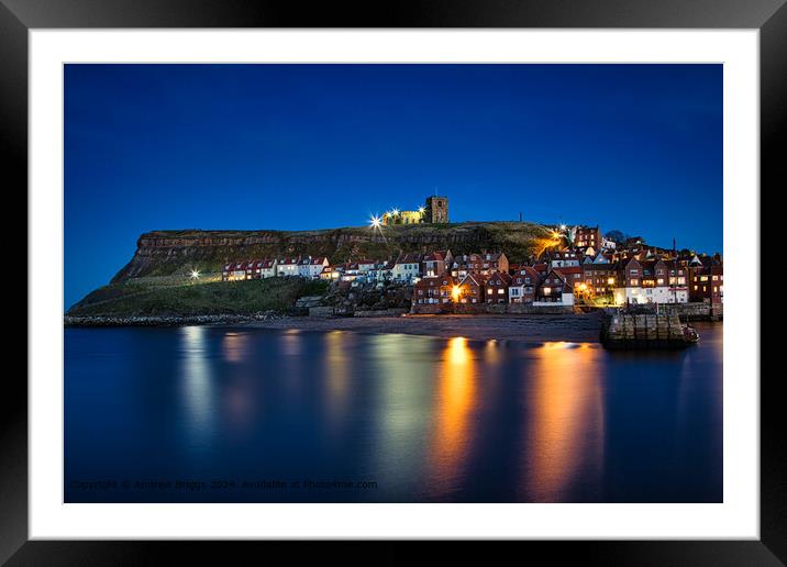 Whitby by night. Framed Mounted Print by Andrew Briggs