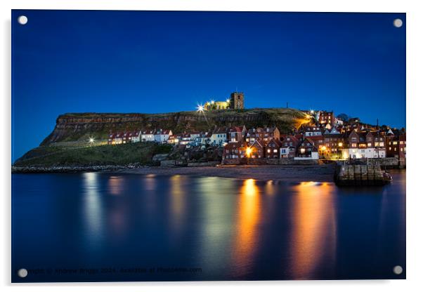 Whitby by night. Acrylic by Andrew Briggs