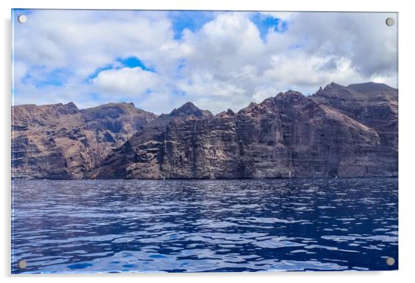 View of the mighty cliffs of Los Gigantes on Tenerife from the water side. Acrylic by Michael Piepgras