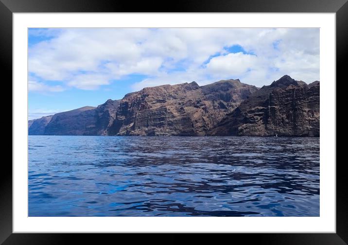 View of the mighty cliffs of Los Gigantes on Tenerife from the water side. Framed Mounted Print by Michael Piepgras