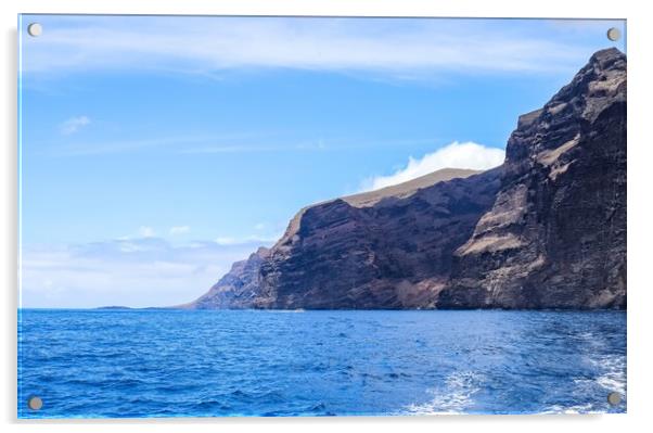 View of the mighty cliffs of Los Gigantes on Tenerife from the water side. Acrylic by Michael Piepgras