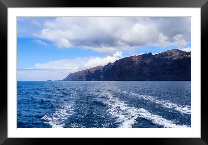 View of the mighty cliffs of Los Gigantes on Tenerife from the water side. Framed Mounted Print by Michael Piepgras