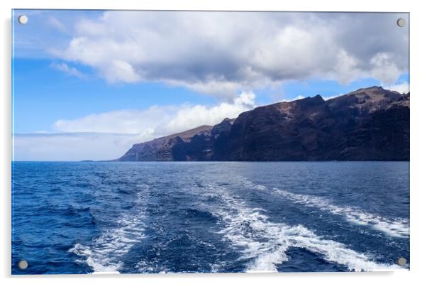 View of the mighty cliffs of Los Gigantes on Tenerife from the water side. Acrylic by Michael Piepgras