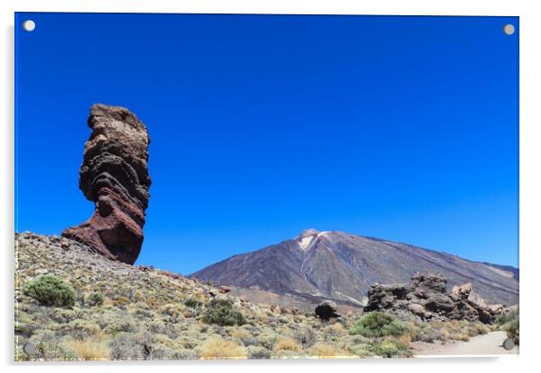 The majestic Roques de Garcia rocks on Tenerife on a beautiful sunny day. Acrylic by Michael Piepgras