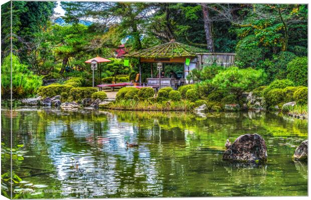 Teahouse Water Reflection Garden Heian Shinto Shrine Kyoto Japan Canvas Print by William Perry