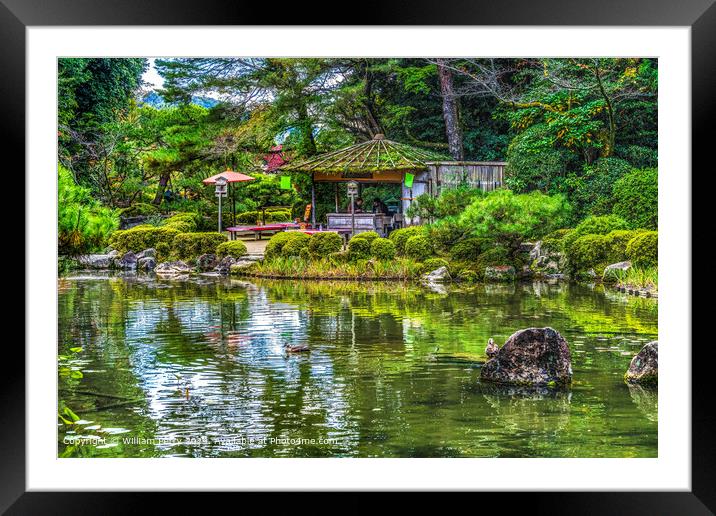 Teahouse Water Reflection Garden Heian Shinto Shrine Kyoto Japan Framed Mounted Print by William Perry