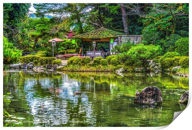 Teahouse Water Reflection Garden Heian Shinto Shrine Kyoto Japan Print by William Perry