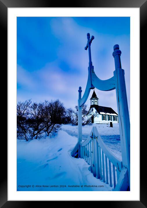 Thingvallakirkja Church, Iceland Rift Valley in Sn Framed Mounted Print by Alice Rose Lenton