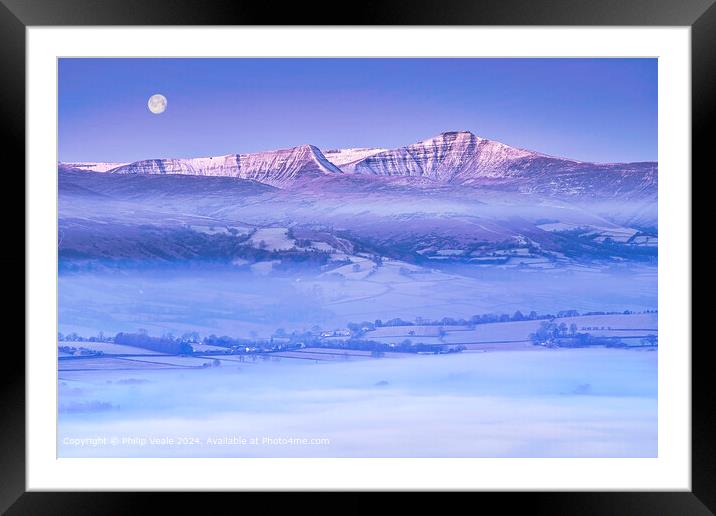 Brecon Beacons in winter under a full moon. Framed Mounted Print by Philip Veale