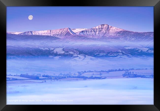Brecon Beacons in winter under a full moon. Framed Print by Philip Veale