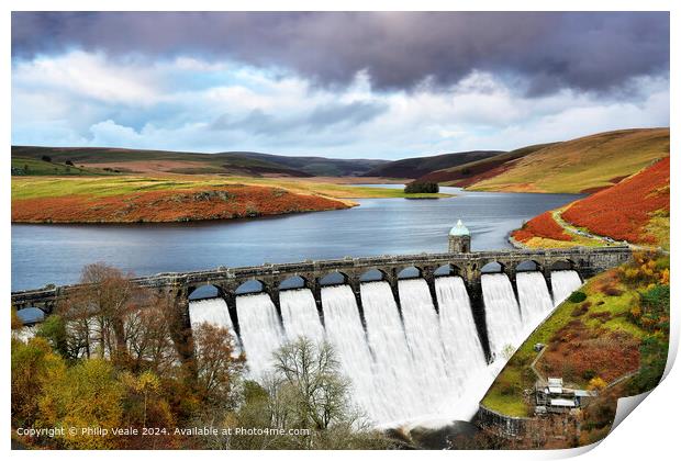 Craig-Goch Dam aka. Top Dam as an autumn storm app Print by Philip Veale