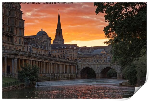 fiery sunset over Pulteney bridge in Bath Print by Duncan Savidge