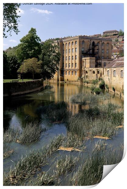 Abbey Mill across the River Avon from the town bridge in Bradford on Avon Print by Duncan Savidge