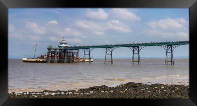 PS Waverley at Clevedon Pier with passengers waiting to board Framed Print by Rory Hailes