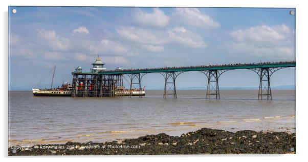 PS Waverley at Clevedon Pier with passengers waiting to board Acrylic by Rory Hailes
