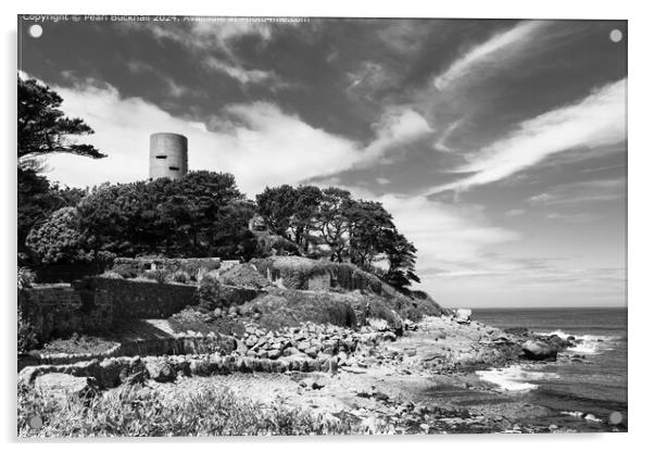 Fort Saumarez on Guernsey Coast mono Acrylic by Pearl Bucknall