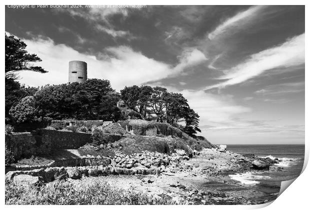 Fort Saumarez on Guernsey Coast mono Print by Pearl Bucknall