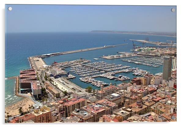 The marina in Alicante from an elevated viewpoint Acrylic by Antony Robinson