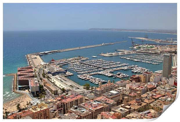 The marina in Alicante from an elevated viewpoint Print by Antony Robinson