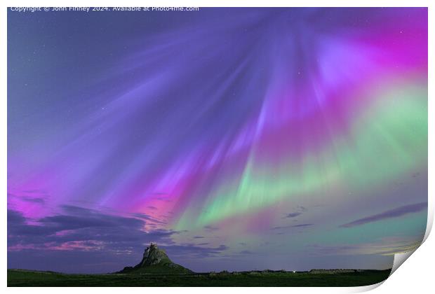 Aurora Borealis over Lindisfarne Castle Print by John Finney