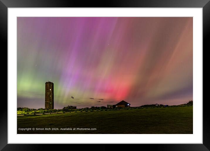 Northern lights over The Naze Tower  Framed Mounted Print by Simon Rich