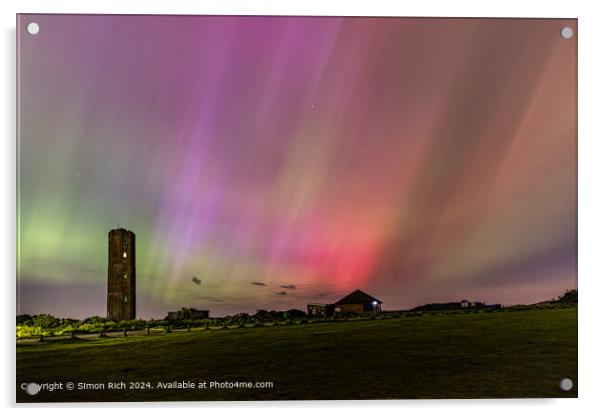 Northern lights over The Naze Tower  Acrylic by Simon Rich