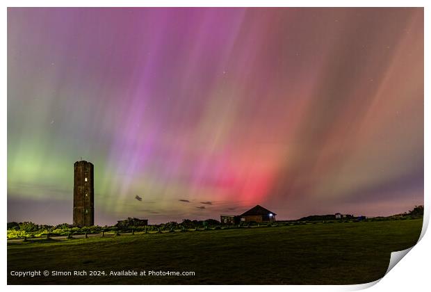 Northern lights over The Naze Tower  Print by Simon Rich