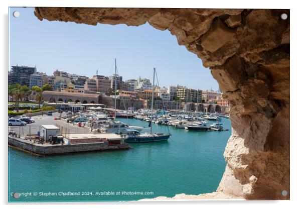picturesque port viewed from an arch in the old fort at Heraklion Acrylic by Stephen Chadbond
