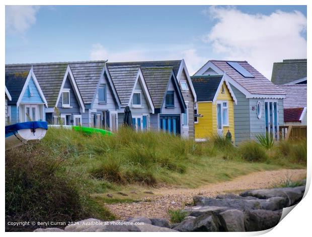 Mudeford Beach Huts  Print by Beryl Curran