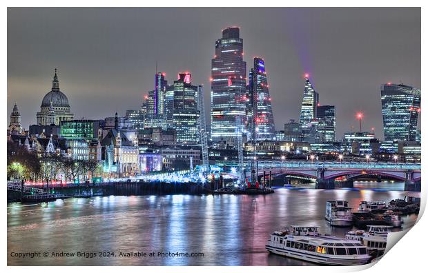 City of London by night. Print by Andrew Briggs