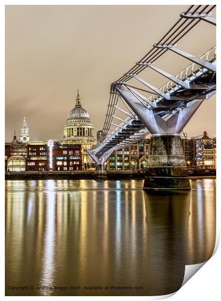 St Paul's Cathedral and the Millennium Bridge in London. Print by Andrew Briggs