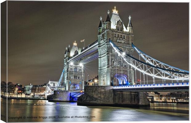 Tower Bridge London by night. Canvas Print by Andrew Briggs
