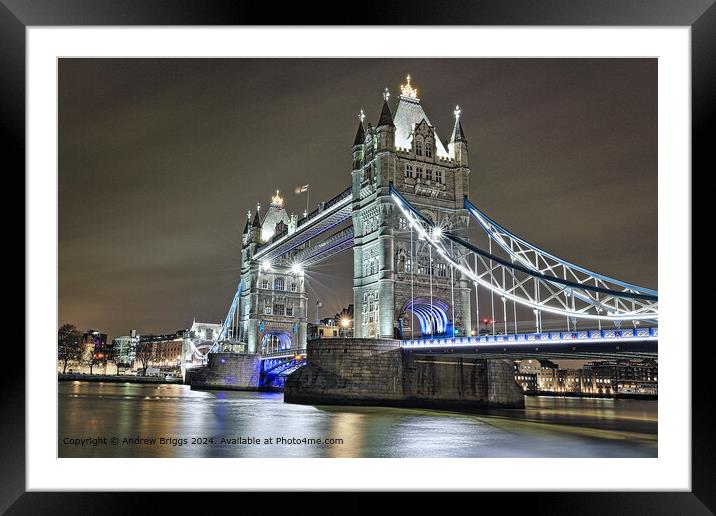 Tower Bridge London by night. Framed Mounted Print by Andrew Briggs