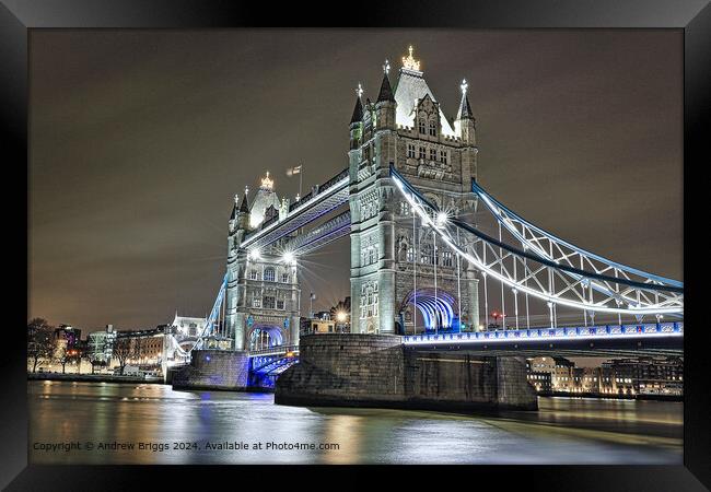 Tower Bridge London by night. Framed Print by Andrew Briggs