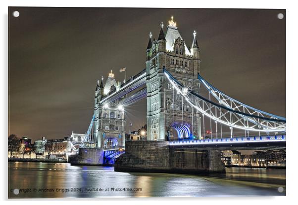 Tower Bridge London by night. Acrylic by Andrew Briggs