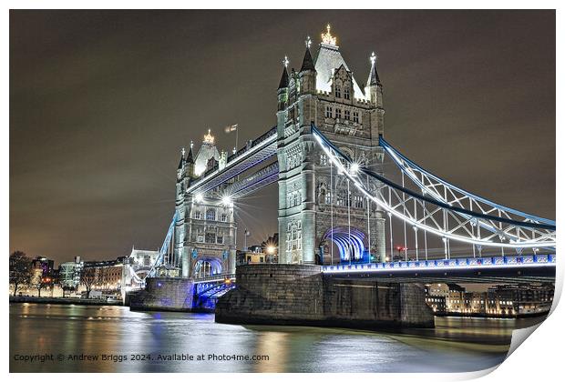Tower Bridge London by night. Print by Andrew Briggs
